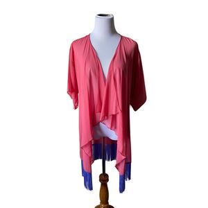 Lularoe Small Pink with Purple Tassels Monroe Short Sleeved Kimono